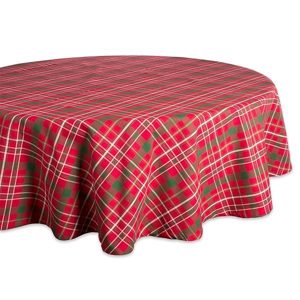 "Shop DII Tartan Holly Plaid Round Christmas Tablecloth - 70" Red & Green Holiday Dining Linen Collection"