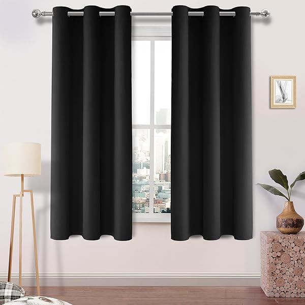 "DWCN Blackout Curtains 63" - Thermal Room Darkening Curtains for Bedroom & Living Room, W42 x L63 Inch, 1 Pair, Black"