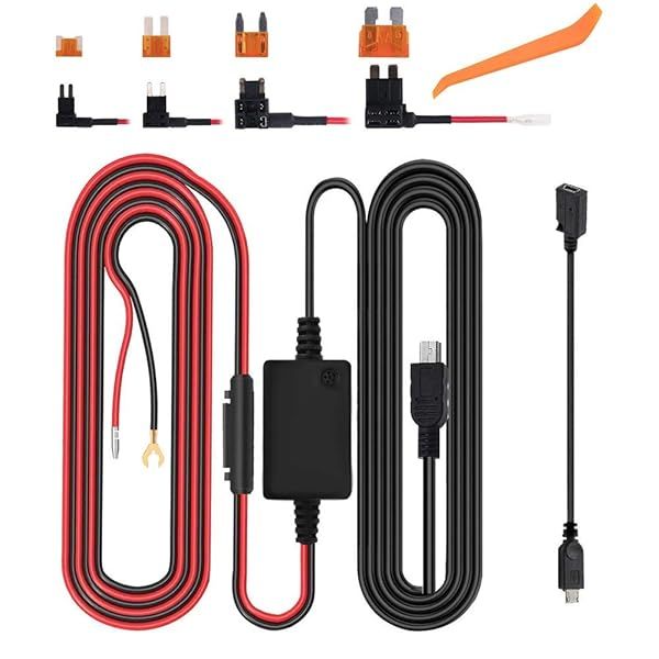 Dash Cam Hardwire Kit 12-24V to 5V 3A Micro USB Mini USB Charger Power Cord 13ft for Dash Cameras