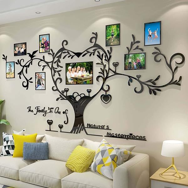 DecorSmart Family Tree Picture Frame Collage - 3D DIY Acrylic Wall Decor with Inspirational Quotes for Living Room