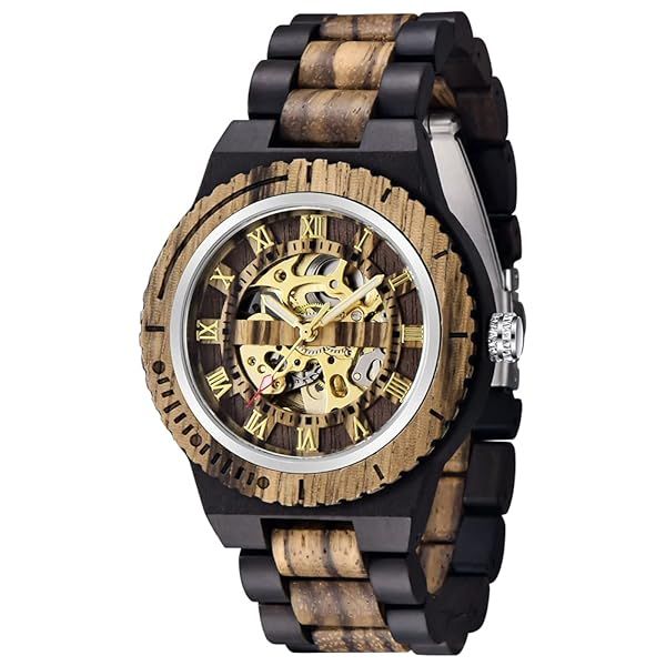 Shop Dentily Men's Wooden Skeleton Watch - Automatic Self-Winding Wood Timepiece