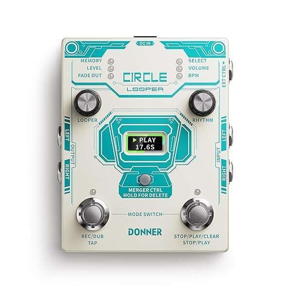 Donner Circle Looper Pedal: 2-in-1 Drum Machine & Guitar Loop Pedal with 40 Slots, 110 Grooves, Tap Tempo & Fade Out