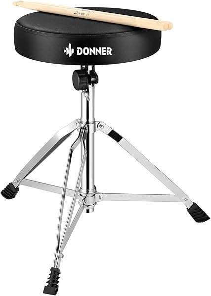 Donner Drum Throne Set: Adjustable Padded Seat & 5A Drumsticks - Perfect for Drummers!