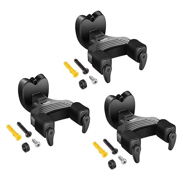 Donner Guitar Wall Mount Locking 3-Pack: Secure Hangers for Acoustic, Electric, Bass & Mandolin - Black
