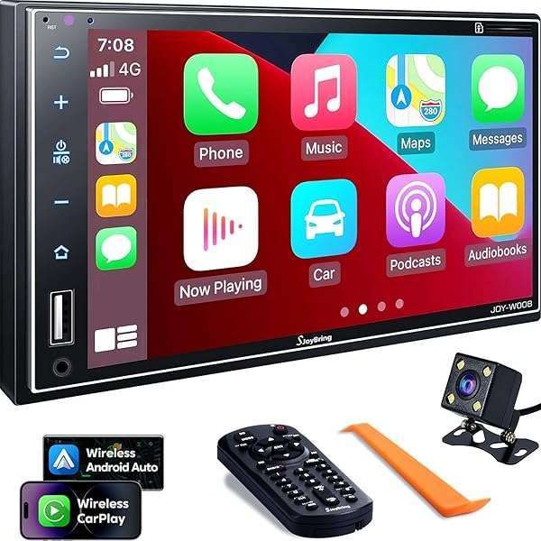 "Double Din Car Stereo: 7" HD Touchscreen, Wireless Apple CarPlay & Android Auto, Bluetooth, Subwoofer, Backup Camera"