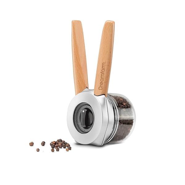 Dreamfarm Ortwo Original: Ergonomic 1-2 Handed Refillable Pepper Mill with 6 Grind Settings - 2oz Beechwood