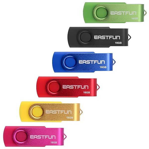 Eastfun 6-Pack 16GB USB 2.0 Flash Drives - Swivel Design, Mix Colors for Easy Storage & Transfer