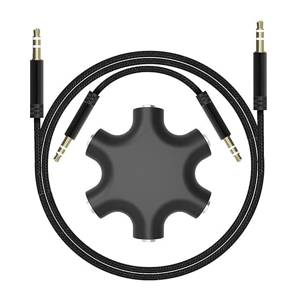 EBEETECH 3.5mm Audio Splitter: 5-Jack Female Connector & Stereo Cables (20cm & 100cm) - 3-in-1 Pack for Ultimate Sound Sharing