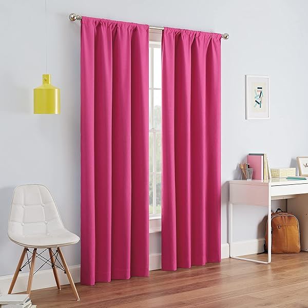 ECLIPSE Kendall Modern Blackout Thermal Rod Pocket Window Curtain 42 X 54 Raspberry for Bedroom or Living Room