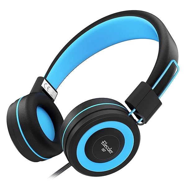 ELECDER i37 Kids Headphones Children Girls Boys Teens Foldable Adjustable On Ear Headphones 3.5mm Jack Compatible Cellphones Computer MP3/4 Kindle School Tablet Black/Blue