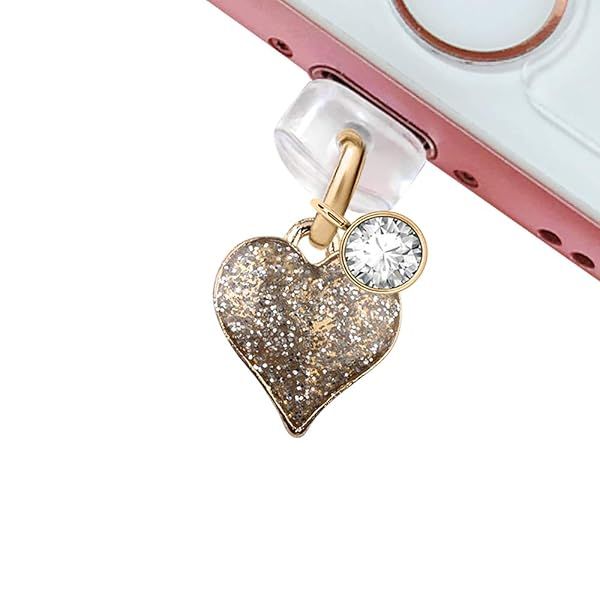 ELISE & FONDA CP140 Brown Heart Pendant USB Charging Port Anti Dust Plug for iPhone & iPad - Perfect Accessory for Your Device