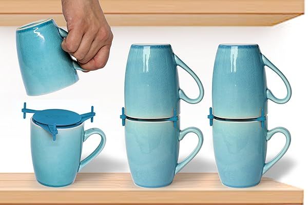 ELYPRO Coffee Mug Organizer: Expandable & Stackable Kitchen Storage for Mugs & Tea Cups - Space-Saving Solution in Blue