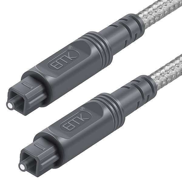 EMK 16.5ft Toslink Digital Optical Audio Cable - Durable Cotton Braided Fiber Optic Cord for Home Theater, TV, PS4, Xbox & More