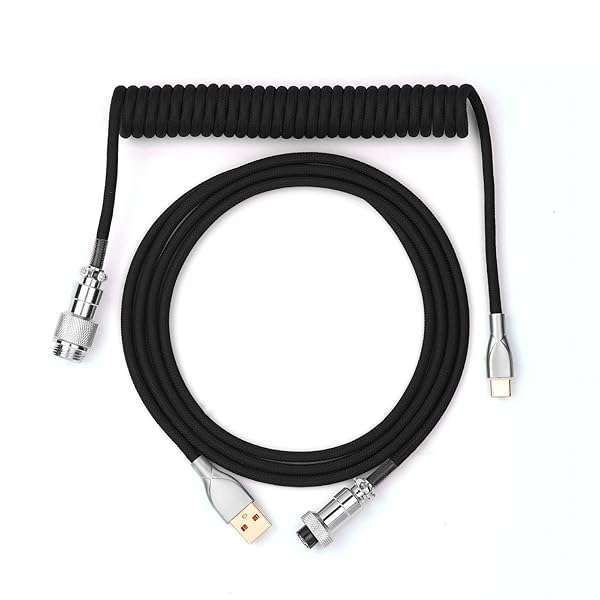 EPOMAKER 1.8m Coiled USB C to USB A Keyboard Cable with Detachable Metal Aviator - Perfect for Mechanical Gaming Keyboards