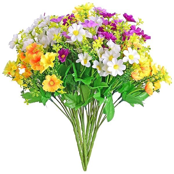 EVER WIN Artificial Silk Daisy Flowers - Colorful Faux Daisies for Outdoor & Indoor Decor - 6 Bundles for Home & Cemetery