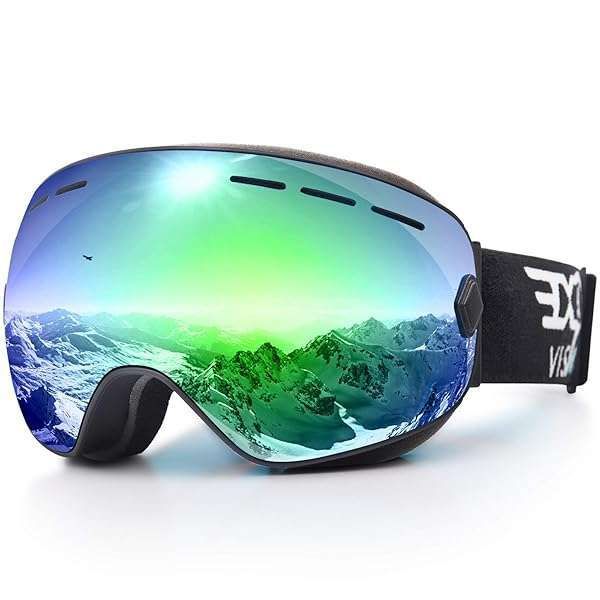 EXP VISION Snowboard Ski Goggles for Men, Women & Youth - Anti Fog OTG Spherical Detachable Lens (Green)