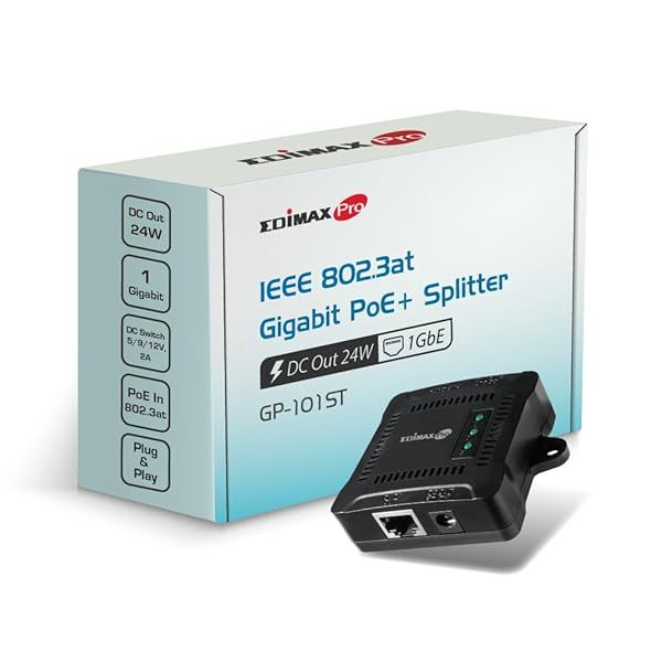 Edimax Pro Gigabit PoE+ Splitter: 5/9/12V Output, 100m Range for Non-PoE Devices - GP-101ST