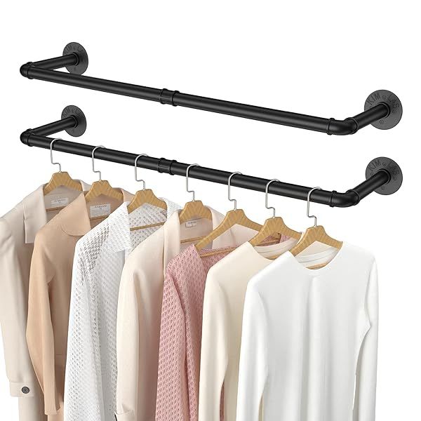 Elibbren 2 Pack Wall Mount Clothing Rack - Heavy Duty Industrial Pipe Garment Rack for Closet & Laundry Room
