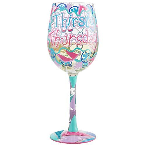 Enesco Lolita Thirsty Thursday Hand-Painted Wine Glass - Artisan Multicolor Design, Perfect Gift!