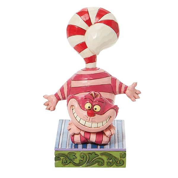 Enesco Disney Traditions Jim Shore Cheshire Cat Figurine - 4.5 Inch Alice in Wonderland Candy Cane Tail Collectible