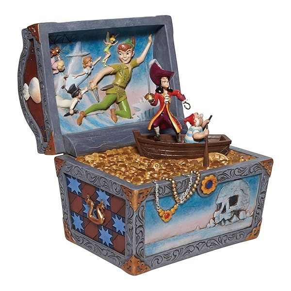 Enesco Disney Traditions Jim Shore Peter Pan Treasure Chest Figurine - 8.5 Inch Captain Hook & Smee Collectible
