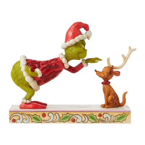 "Enesco Dr. Seuss Grinch Figurine by Jim Shore - 5.5" Santa Grinch with Max & Reindeer | Collectible Christmas Decor"
