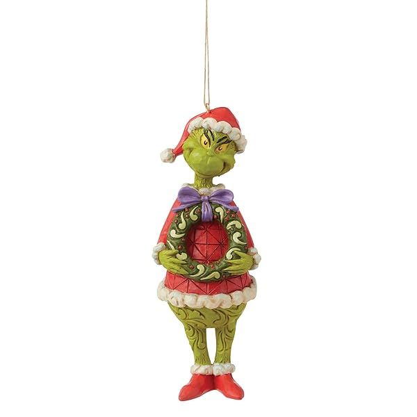 Enesco Jim Shore Grinch Ornament - 5.12 Inch Christmas Wreath Decor, Multicolor Holiday Gift