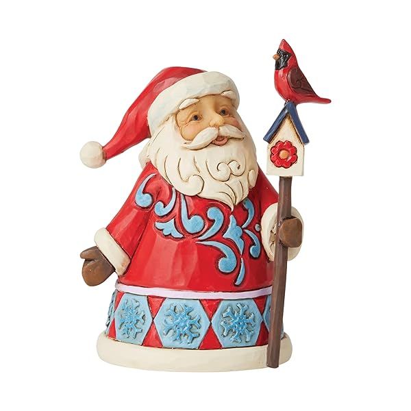 Enesco Jim Shore Santa Figurine with Cardinal & Birdhouse - 4 Inch Multicolor Collectible