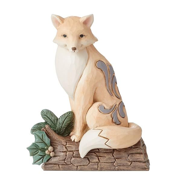 Enesco Jim Shore White Woodland Fox Figurine - 4 Inch Birch Log Decor, Multicolor Collectible