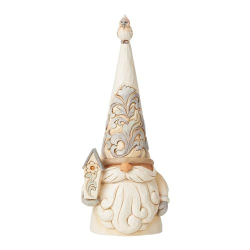 Enesco Jim Shore White Woodland Gnome Figurine - 7.08 Inch Birdhouse Decor
