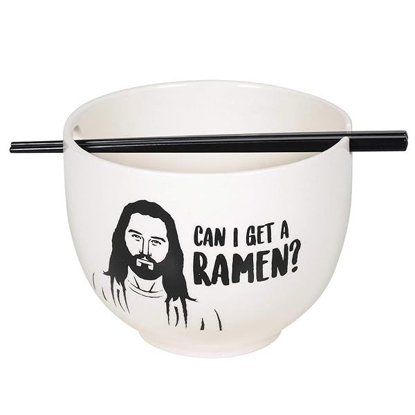 Enesco Our Name is Mud Jesus Ramen Bowl & Chopsticks Set - 5.25 Inch Black & White