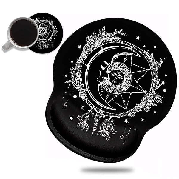 Celestial Ergonomic Mouse Pad with Wrist Support & Cute Coffee Coaster - Pain Relief for Home Office