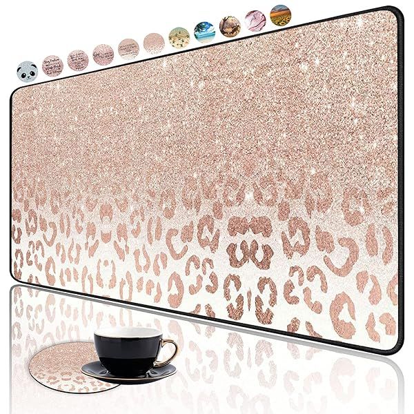 Large Leopard Star Gaming Mouse Pad with Non-Slip Base & Cup Coaster - Perfect for Office & Study