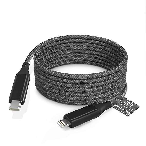 20Ft USB C to Lightning Cable - Fast Charging for iPhone 13/12/11/XS/X/8 | 3A Power Delivery