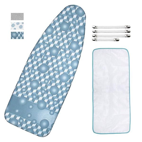 "Extra-Wide Ironing Board Cover & Pad - Scorch Resistant, 18"x49", Elasticized Edge, 4 Fasteners & Protective Mesh Cloth"