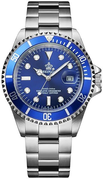 FANMIS Blue Dial Rotatable Bezel Sapphire Luminous Quartz Watch for Men Silver Stainless Steel