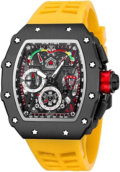 FANMIS Men's Luxury Tonneau Square Watch: Unique Analog Chronograph with Luminous Design & Rubber Band