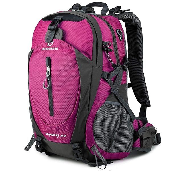 FENGDONG 40L Waterproof Lightweight Daypack for Hiking, Camping & Travel - Stylish Pink Backpack for Men & Women