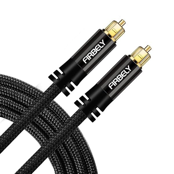 FIRBELY 15 Feet Digital Toslink Optical Audio Cable S/PDIF with Metal Connectors for Sound Bar and TV Speakers