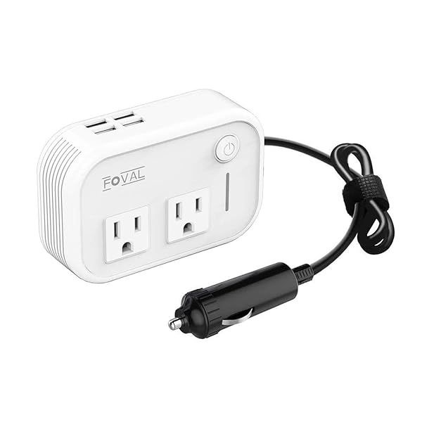 FOVAL 200W Car Power Inverter: DC 12V to 110V AC Adapter with 4 USB Ports for Laptops & Devices