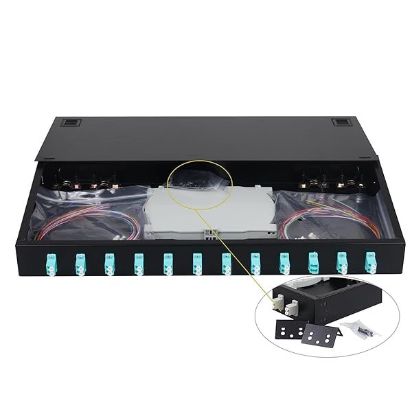 FYBOPTWU-12 Duplex Multimode 24 Port LC OM3 Fiber Optic Rack Mount Enclosure Box with Splice Trays and LC UPC Kit for 19 Inch Racks