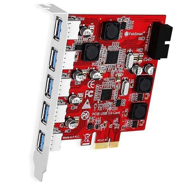 FebSmart 7-Port USB 3.0 PCIe Expansion Card - 5Gbps Speed, Self-Powered, No Extra Power Supply Needed (FS-U7S-Pro)
