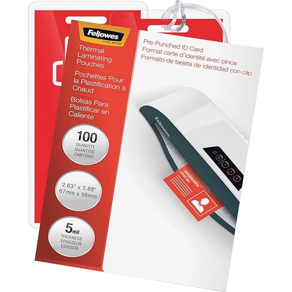Fellowes Hot Laminating Pouches 5 Mil ID Tag 100 Pack (52016) - Durable Protection for Your Documents