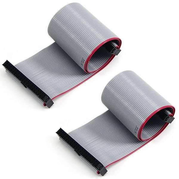 Fielect 2pcs IDC 40 Pin Connector - 30cm Gray Flat Ribbon Cable, 2.54mm Pitch for Reliable Connections