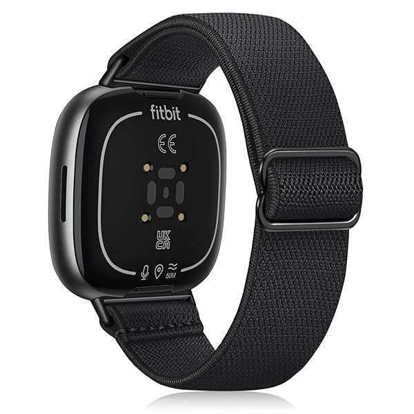 Fintie Elastic Band for Fitbit Versa 4 & Sense 2 - Soft Nylon Stretch Strap Replacement in Black