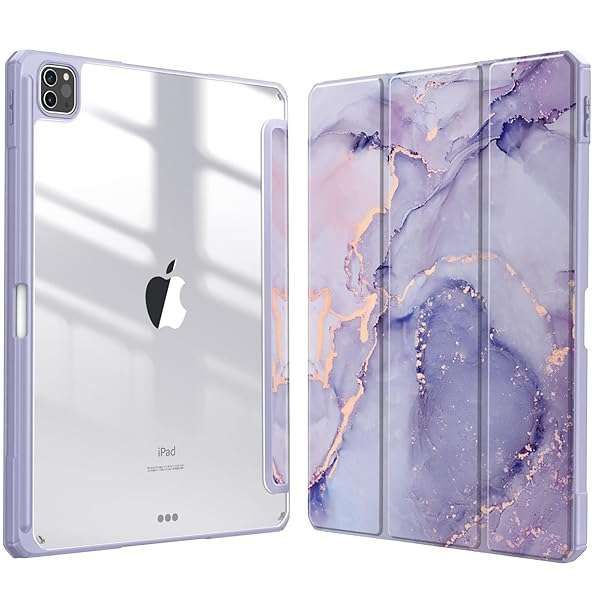 "Fintie Hybrid Slim Case for iPad Pro 12.9" 6th Gen - Shockproof Cover with Clear Back, Fits 5th/4th/3rd Gen - Lilac Marble"