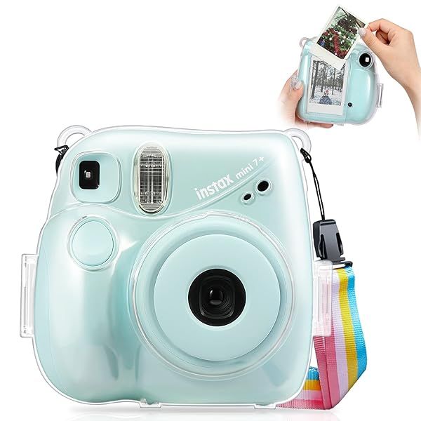 Fintie Clear Case for Fujifilm Instax Mini 7 Instant Film Camera with Removable Rainbow Strap