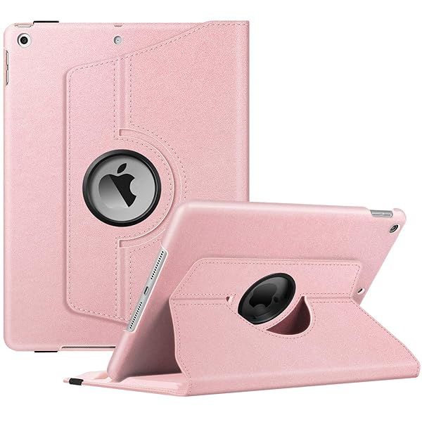 Fintie 360 Degree Rotating Case for iPad 9th 8th 7th Generation 10.2 Inch with Pencil Holder Auto Wake Sleep Rose Gold
