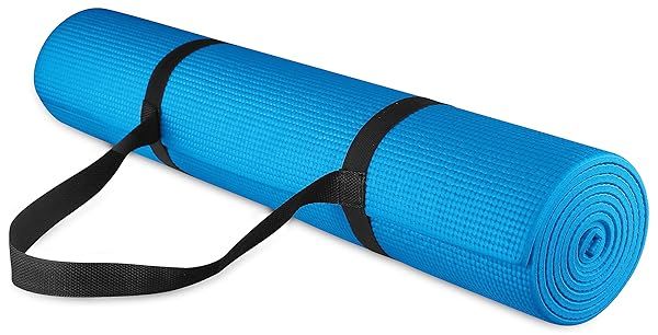 Fitvids 1/4-Inch High Density Anti-Tear Yoga Mat with Strap - Durable & Portable Blue Exercise Mat