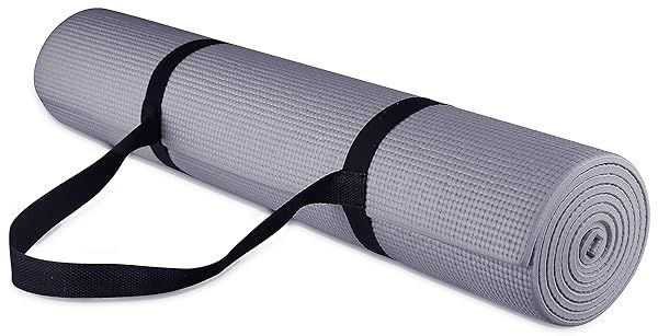 Fitvids 1/4-Inch High Density Anti-Tear Yoga Mat with Strap - Durable Gray Exercise Mat for Home & Gym